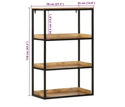 Grāmatu Plaukts 70X35X110 Cm Cieta Koka Raupjas Mango Vidaxl