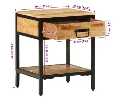 Naktsgaldiņš 40X35X50 Cm Ciets Koks Raugs Mango Vidaxl