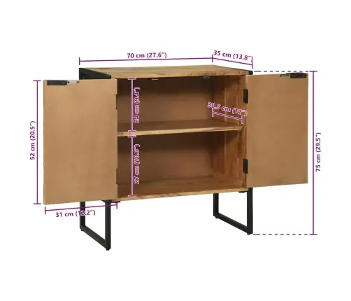 Komoda Ruda 70 X 35 X 75 Cm Akacijos Medienos Masyvas