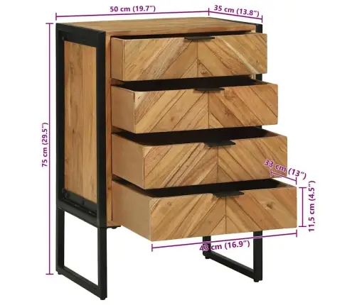 Komoda Ruda 50 X 35 X 75 Cm Akacijos Medienos Masyvas