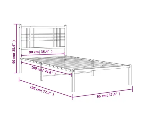 Metallist Voodiraam Peatsiga, Must, 90 X 190 Cm
