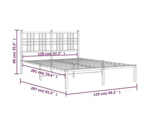 Gultas Rāmis Ar Galvgali, Melns Metāls, 120X200 Cm Vidaxl