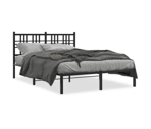 Gultas Rāmis Ar Galvgali, Melns Metāls, 135X190 Cm Vidaxl