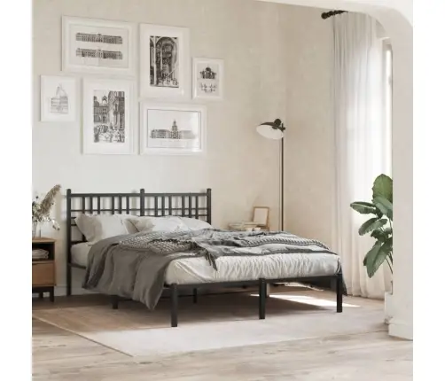 Gultas Rāmis Ar Galvgali, Melns Metāls, 140X190 Cm Vidaxl