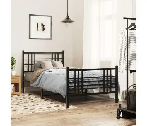 Gultas Rāmis Ar Galvgali Un Kājgali, Melns Metāls, 107X203 Cm Vidaxl