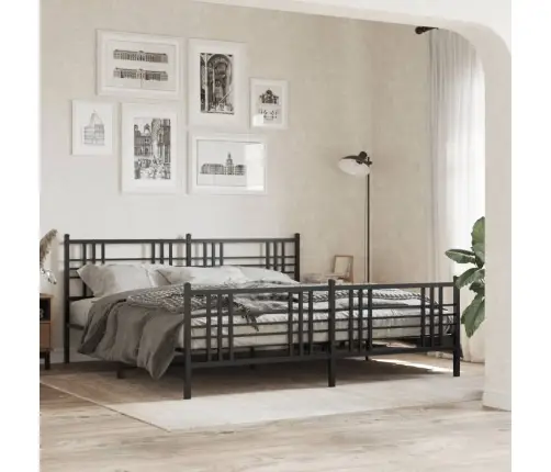 Gultas Rāmis Ar Galvgali Un Kājgali, Melns Metāls, 193X203 Cm Vidaxl