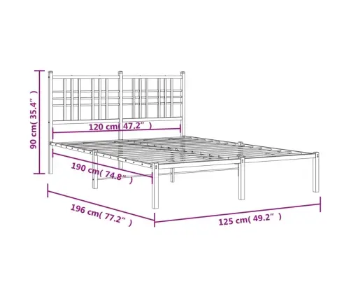 Gultas Rāmis Ar Galvgali, Balts Metāls, 120X190 Cm Vidaxl