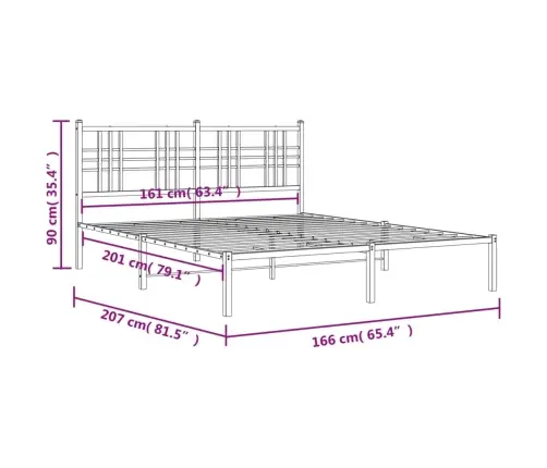 Gultas Rāmis Ar Galvgali, Balts Metāls, 160X200 Cm Vidaxl
