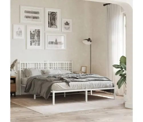 Gultas Rāmis Ar Galvgali, Balts Metāls, 160X200 Cm Vidaxl
