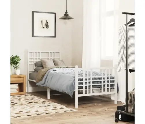 Gultas Rāmis Ar Galvgali Un Kājgali, Balts Metāls, 75X190 Cm Vidaxl