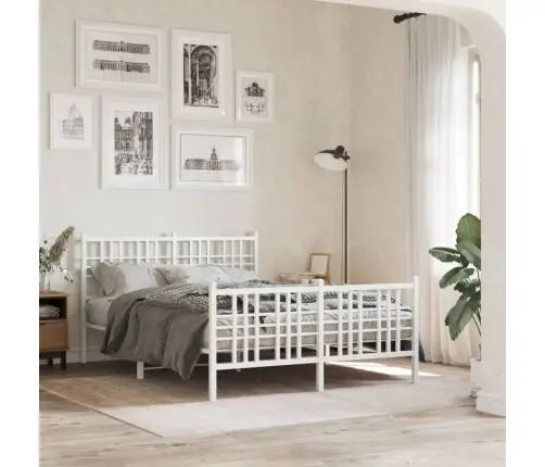 Gultas Rāmis Ar Galvgali Un Kājgali, Balts Metāls, 120X190 Cm Vidaxl