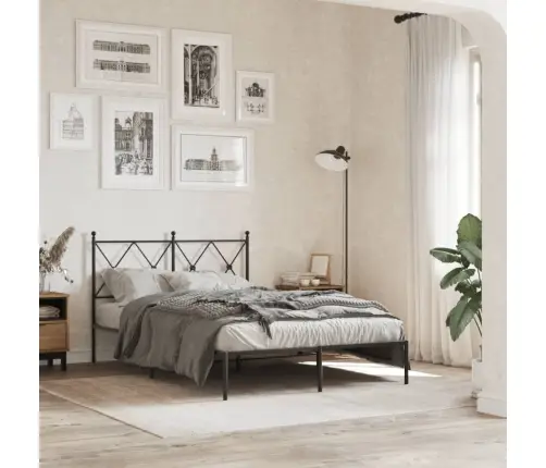 Gultas Rāmis Ar Galvgali, Melns Metāls, 120X200 Cm Vidaxl