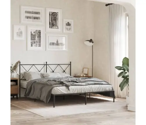 Gultas Rāmis Ar Galvgali, Melns Metāls, 160X200 Cm Vidaxl