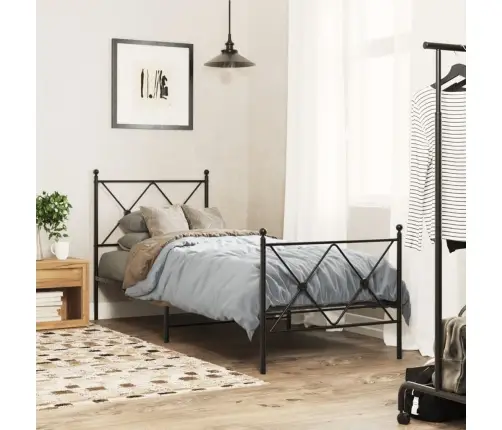 Gultas Rāmis Ar Galvgali Un Kājgali, Melns Metāls, 75X190 Cm Vidaxl