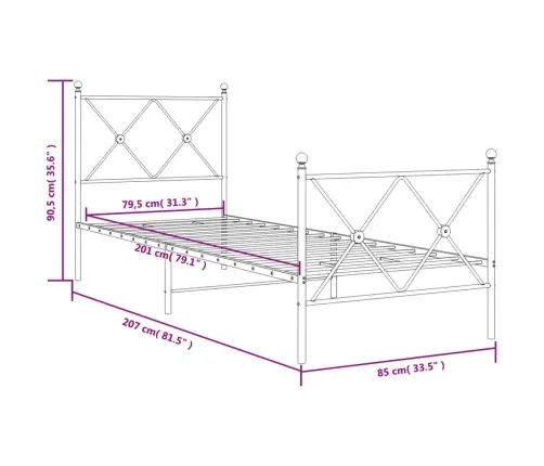 Gultas Rāmis Ar Galvgali Un Kājgali, Melns Metāls, 80X200 Cm Vidaxl