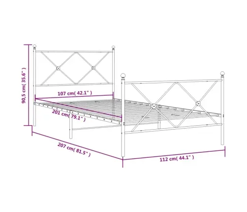 Gultas Rāmis Ar Galvgali Un Kājgali, Melns Metāls, 107X203 Cm Vidaxl