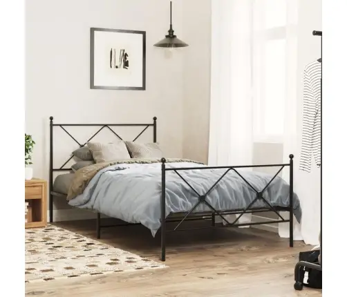 Gultas Rāmis Ar Galvgali Un Kājgali, Melns Metāls, 107X203 Cm Vidaxl