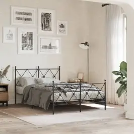 Gultas Rāmis Ar Galvgali Un Kājgali, Melns Metāls, 120X200 Cm Vidaxl