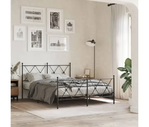 Gultas Rāmis Ar Galvgali Un Kājgali, Melns Metāls, 137X190 Cm Vidaxl