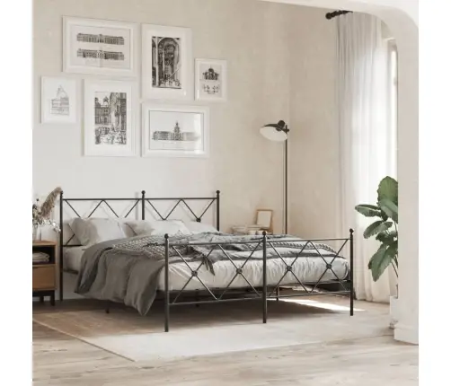 Metallist Voodiraam Peatsi Ja Jalutsiga, Must, 150X200 Cm