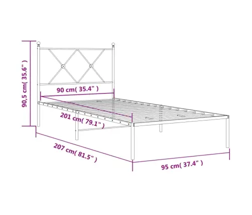Metallist Voodiraam Peatsiga, Valge, 90 X 200 Cm