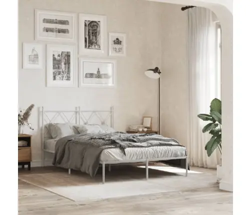 Gultas Rāmis Ar Galvgali, Balts Metāls, 120X200 Cm Vidaxl