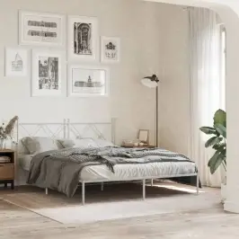 Gultas Rāmis Ar Galvgali, Balts Metāls, 150X200 Cm Vidaxl