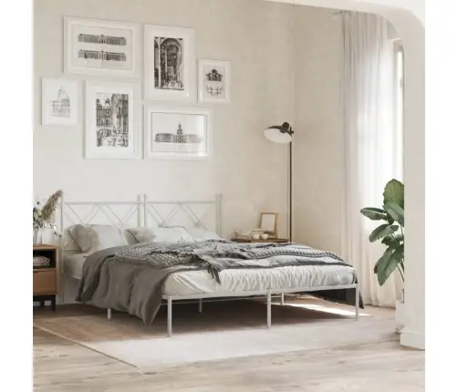 Gultas Rāmis Ar Galvgali, Balts Metāls, 150X200 Cm Vidaxl