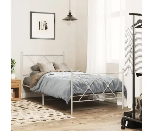 Gultas Rāmis Ar Galvgali Un Kājgali, Balts Metāls, 90X190 Cm Vidaxl