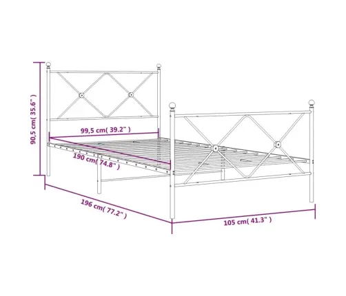 Gultas Rāmis Ar Galvgali Un Kājgali, Balts Metāls, 100X190 Cm Vidaxl