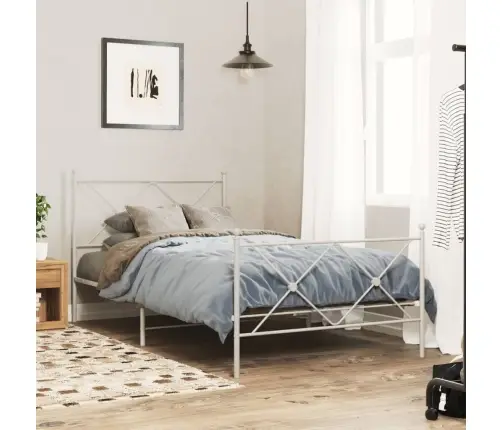 Gultas Rāmis Ar Galvgali Un Kājgali, Balts Metāls, 100X190 Cm Vidaxl