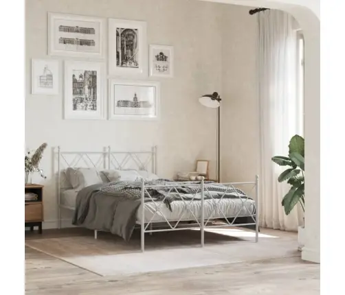 Gultas Rāmis Ar Galvgali Un Kājgali, Balts Metāls, 120X190 Cm Vidaxl