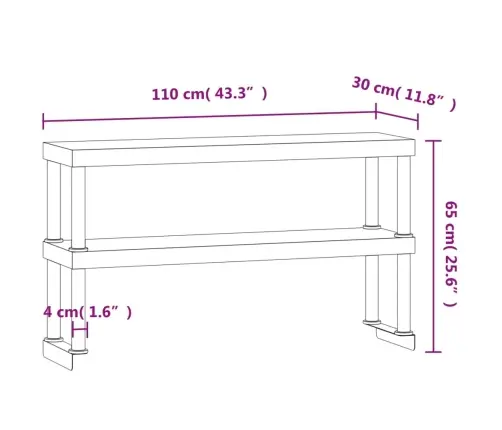 Galda Virsplaukts, 110X30X65 Cm, Nerūsējošs Tērauds Vidaxl