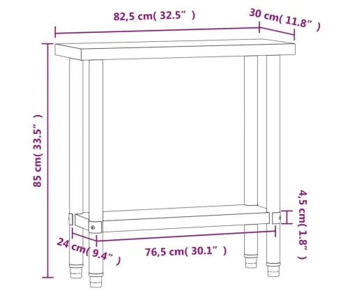 Virtuves Darba Galds, 82,5X30X85 Cm, Nerūsējošs Tērauds Vidaxl