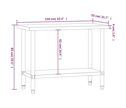 Virtuves Darba Galds, 110X55X85 Cm, Nerūsējošs Tērauds Vidaxl