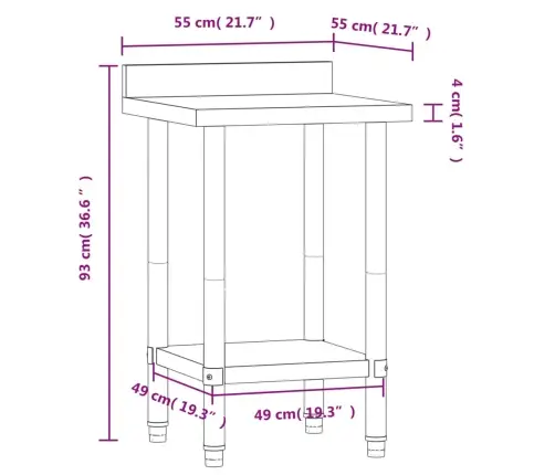 Virtuves Darba Galds, 55X55X93 Cm, Nerūsējošs Tērauds Vidaxl