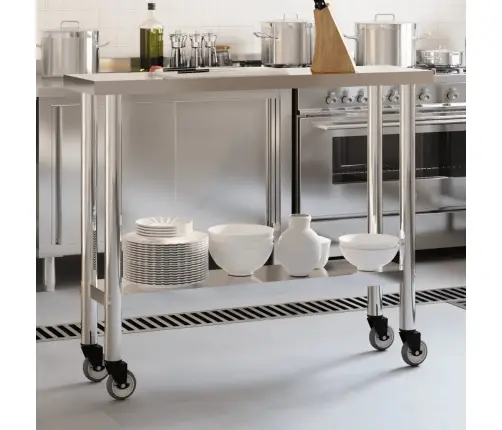 Köögi Töölaud Ratastega, 110X30X85 cm Roostevaba Teras