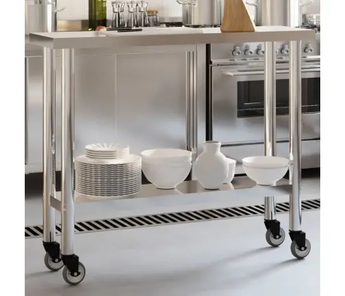 Köögi Töölaud Ratastega, 110X30X85 cm Roostevaba Teras