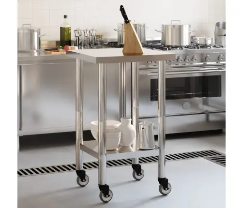 Virtuves Darba Galds, Riteņi, 55X55X85 Cm, Nerūsējošs Tērauds Vidaxl