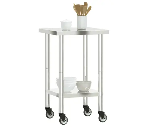 Virtuves Darba Galds, Riteņi, 55X55X85 Cm, Nerūsējošs Tērauds Vidaxl