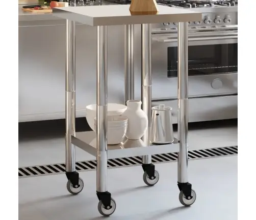Virtuves Darba Galds, Riteņi, 55X55X85 Cm, Nerūsējošs Tērauds Vidaxl