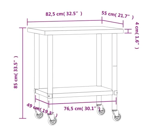 Virtuvės Darbastalis Su Ratukais, 82,5X55X85cm Plienas