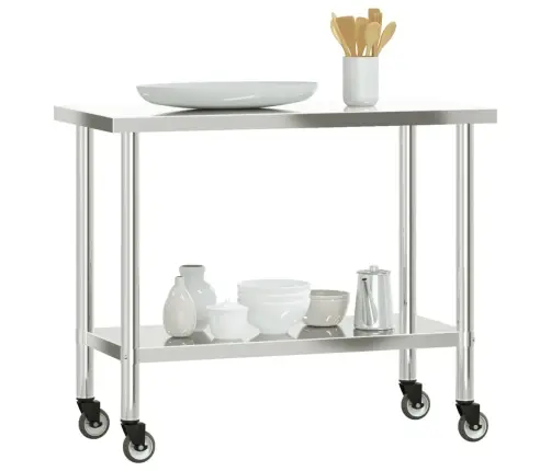 Köögi Töölaud Ratastega, 110 X 55 X 85 cm Roostevaba Teras