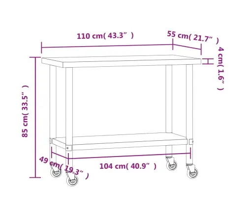 Virtuvės Darbastalis Su Ratukais, 110X55X85cm Plienas