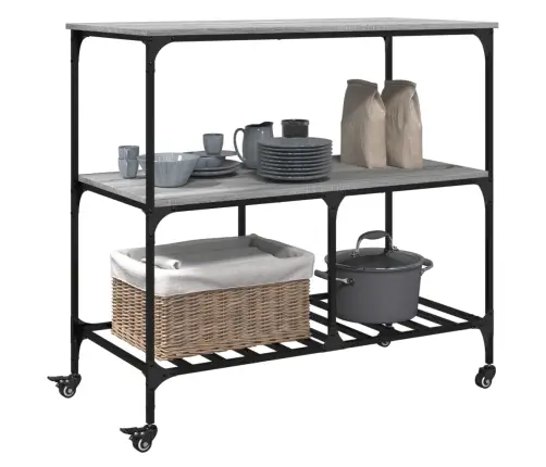 Virtuves Ratiņi, Pelēka Koka, 100X50X95 Cm, Inženierijas Koks Vidaxl