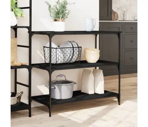 Virtuvės Vežimėlis, Juodas, 102X50X95cm Apdirbta Mediena