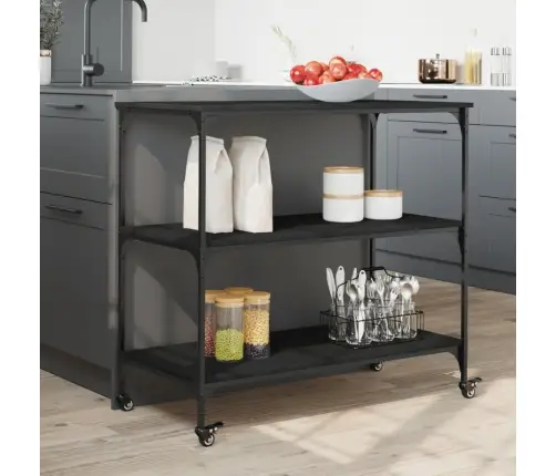 Virtuvės Vežimėlis, Juodas, 102X50X95cm Apdirbta Mediena