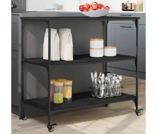 Virtuvės Vežimėlis, Juodas, 102X50X95cm Apdirbta Mediena