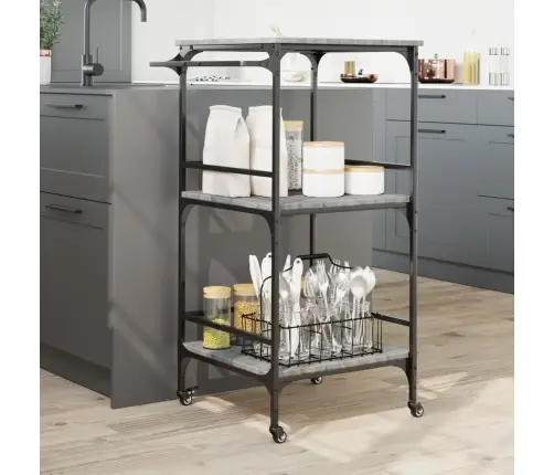 Virtuves Ratiņi, Pelēka Koka, 60,5X50X105 Cm, Inženierijas Koks Vidaxl