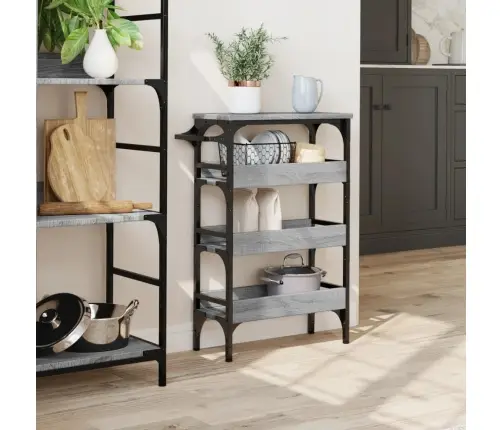 Virtuvės Vežimėlis, Pilkas Ąžuolo, 53X20X76cm Apdirbta Mediena